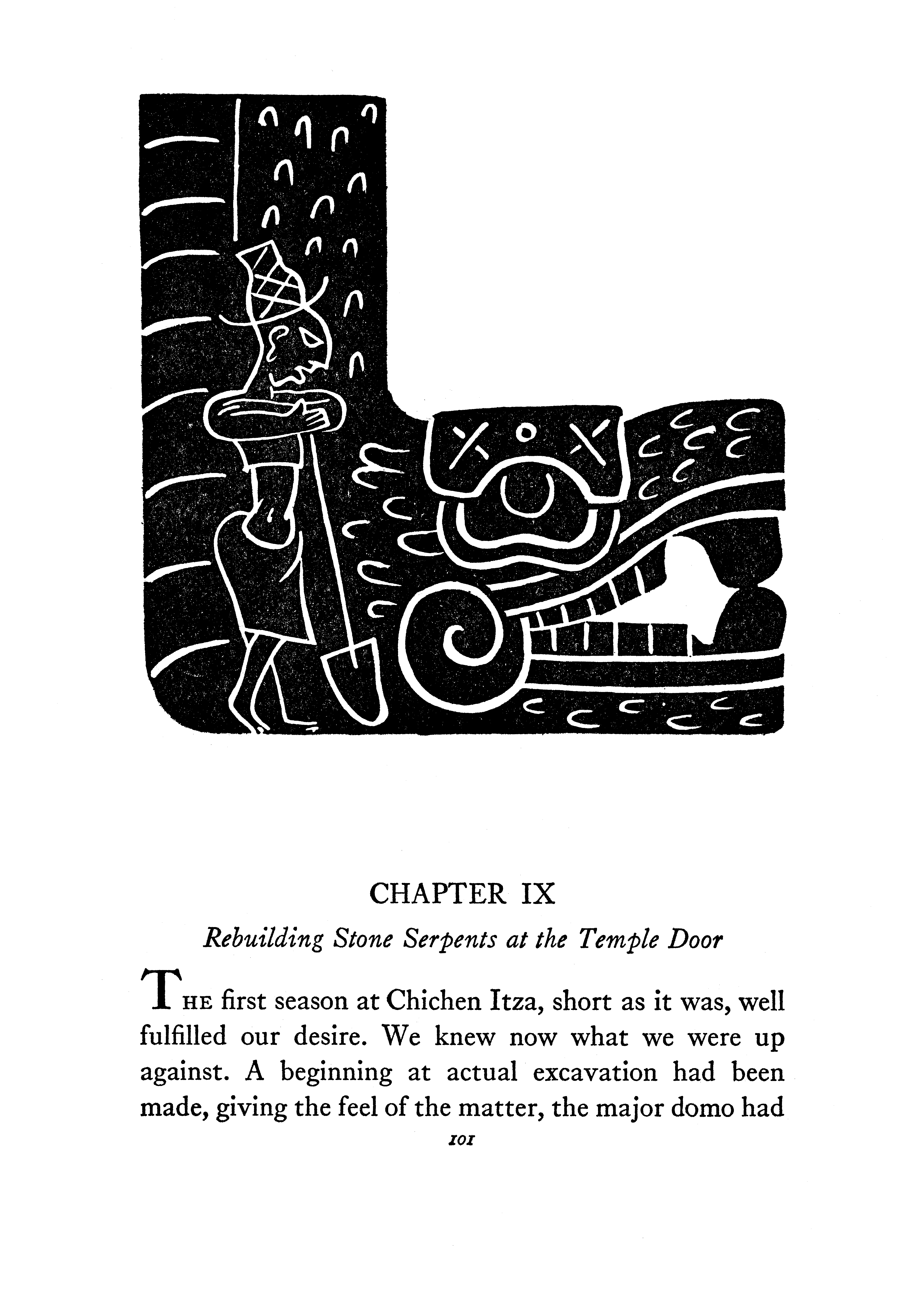 Page 101 of 'Digging in Yucatan' written by Ann Axtell Morris.  Decorations by Jean Charlot.