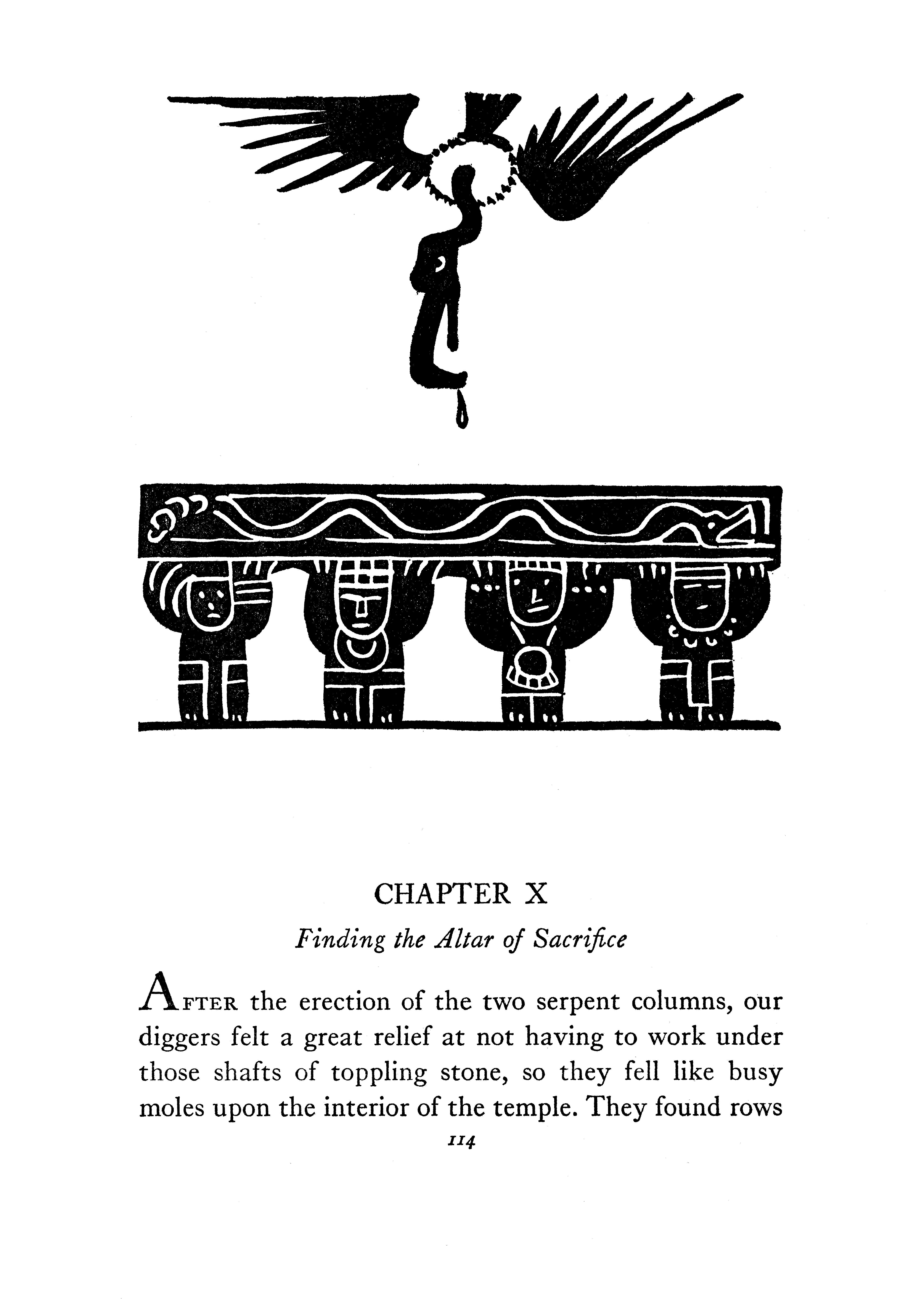 Page 114 of 'Digging in Yucatan' written by Ann Axtell Morris.  Decorations by Jean Charlot.