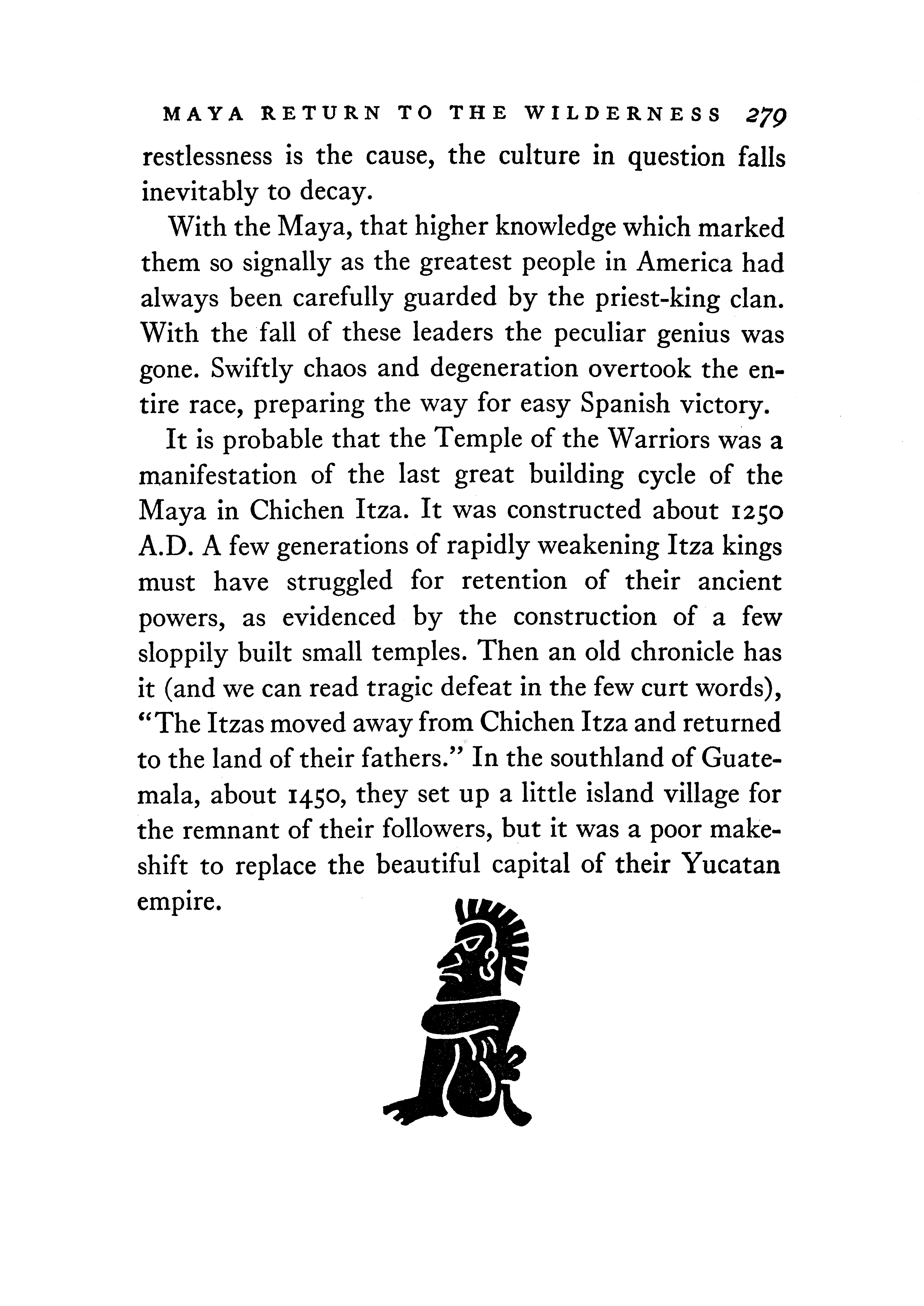 Page 279 of 'Digging in Yucatan' written by Ann Axtell Morris.  Decorations by Jean Charlot.