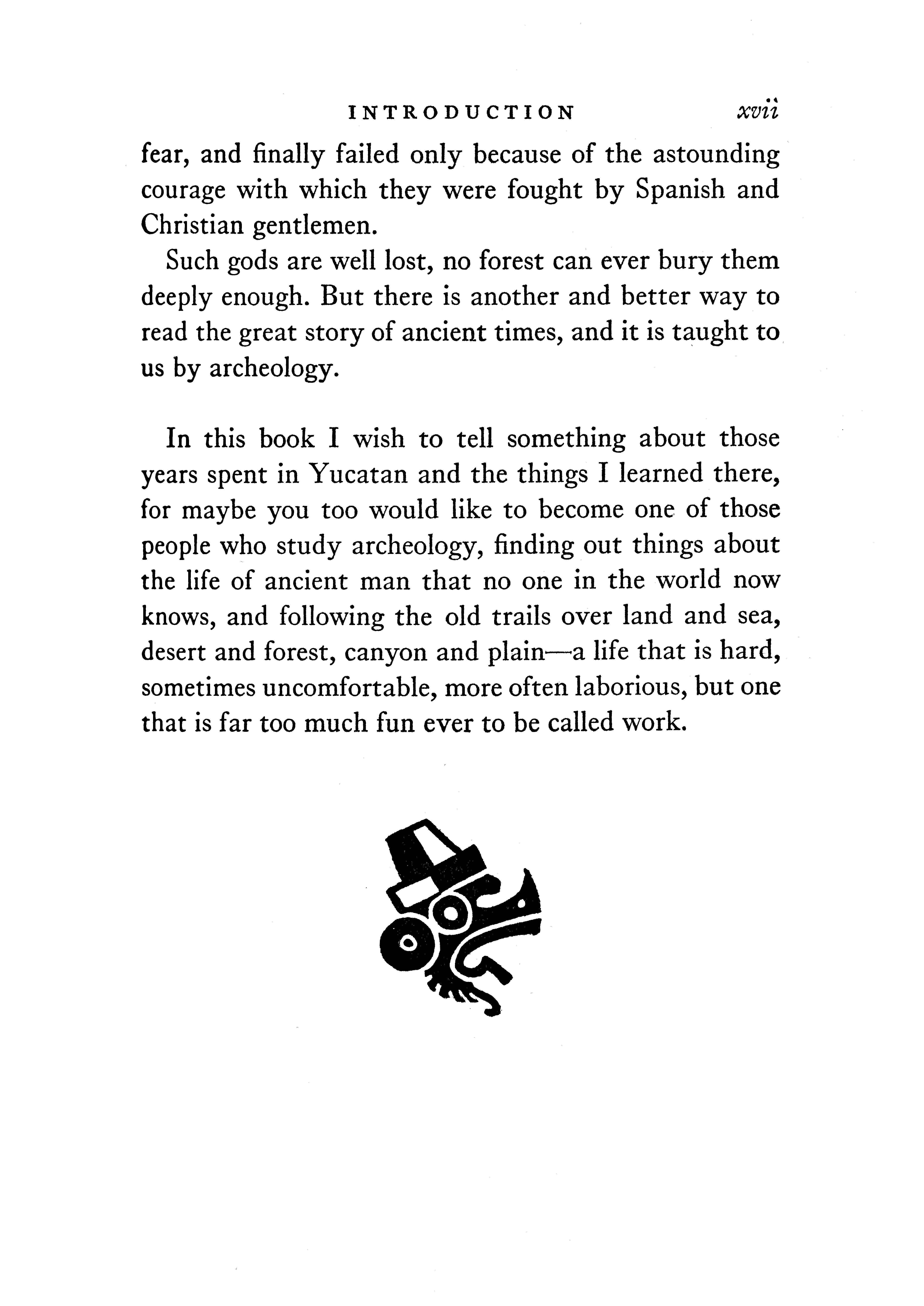 Page 17 of front matter for 'Digging in Yucatan' written by Ann Axtell Morris.  Decorations by Jean Charlot.