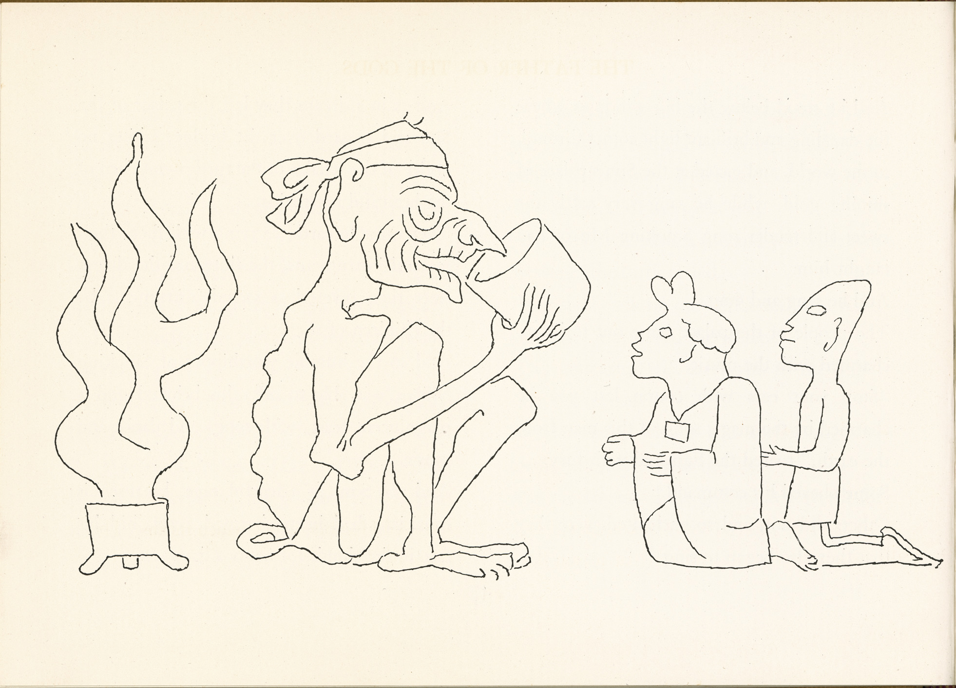 'The father of the gods' by Jean Charlot in 'The Sun, the Moon and a Rabbit' written by Amelia Martinez del Rio.