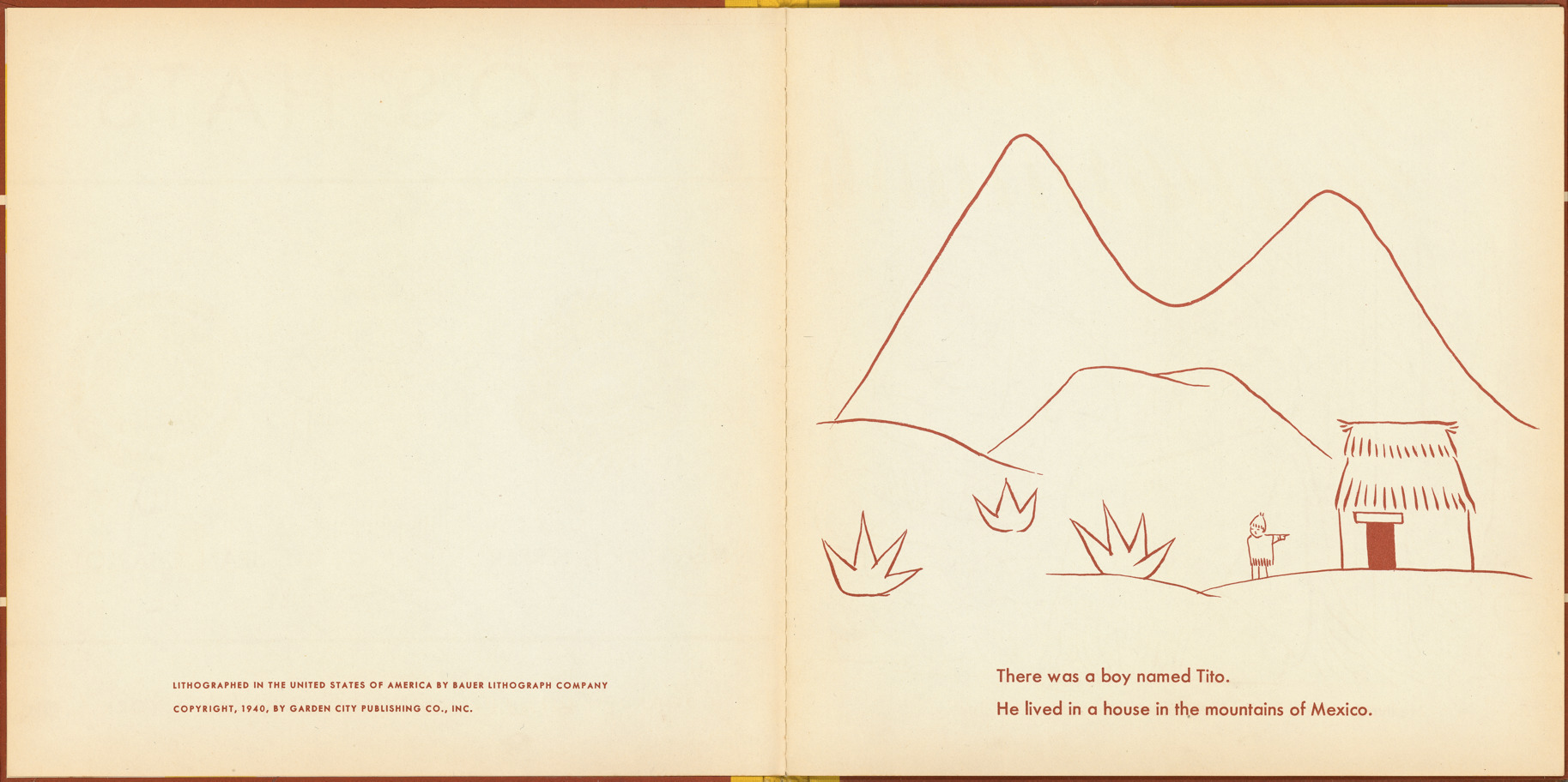 Pages 2–3 of 'Tito's Hats' written by Melchor G. Ferrer.  Illustrations by Jean Charlot.