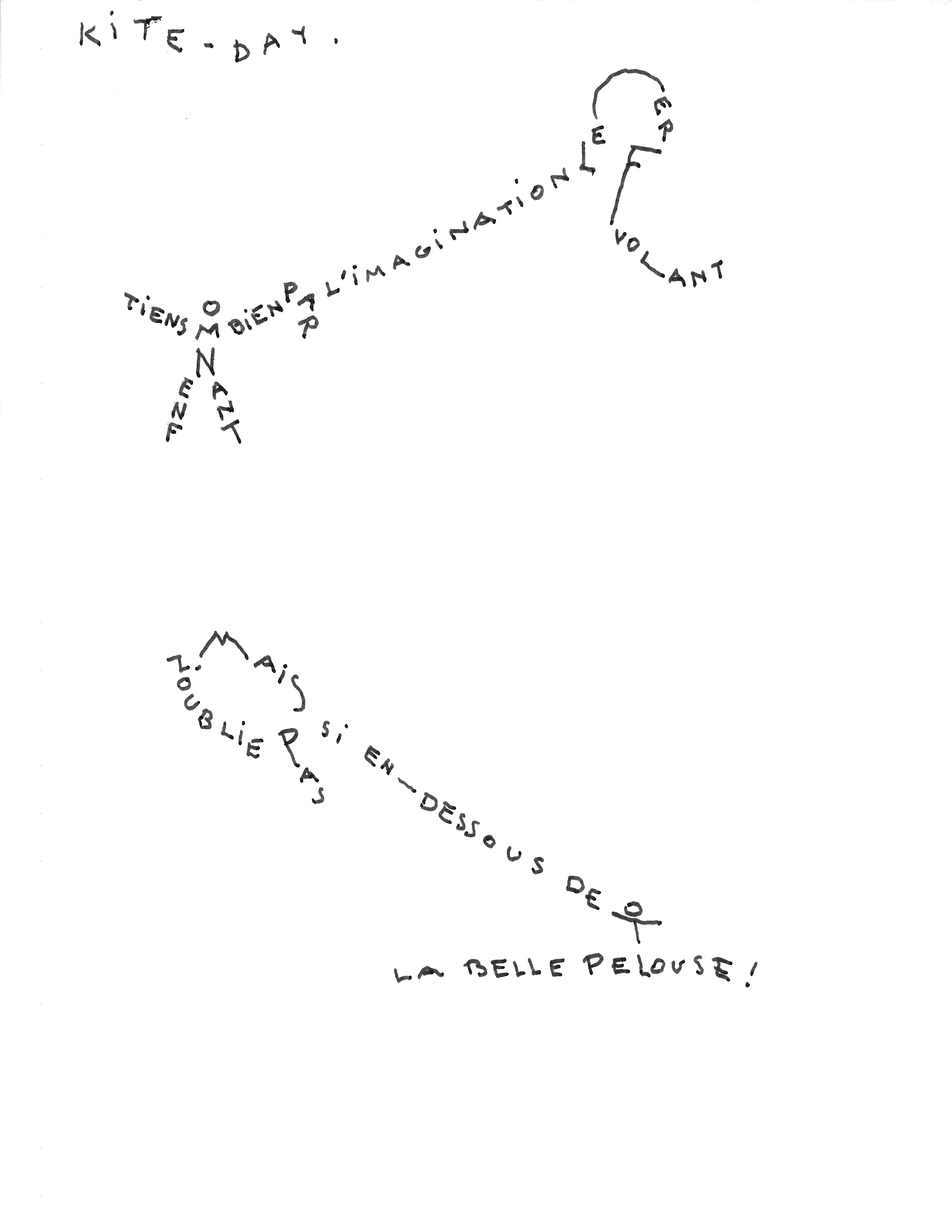 Calligramme.  Subject: kite.  Jean Charlot.