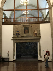 View of room with 'Shield of the National University of Mexico, with Eagle and Condor' inside Salón Iberoamericano.