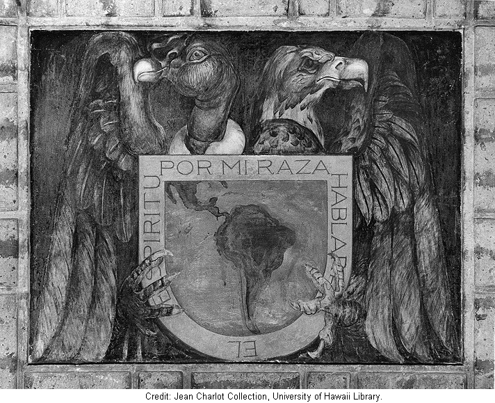 Fresco.  Shield of the National University of Mexico, with Eagle and Condor.  1923.  Jean Charlot.