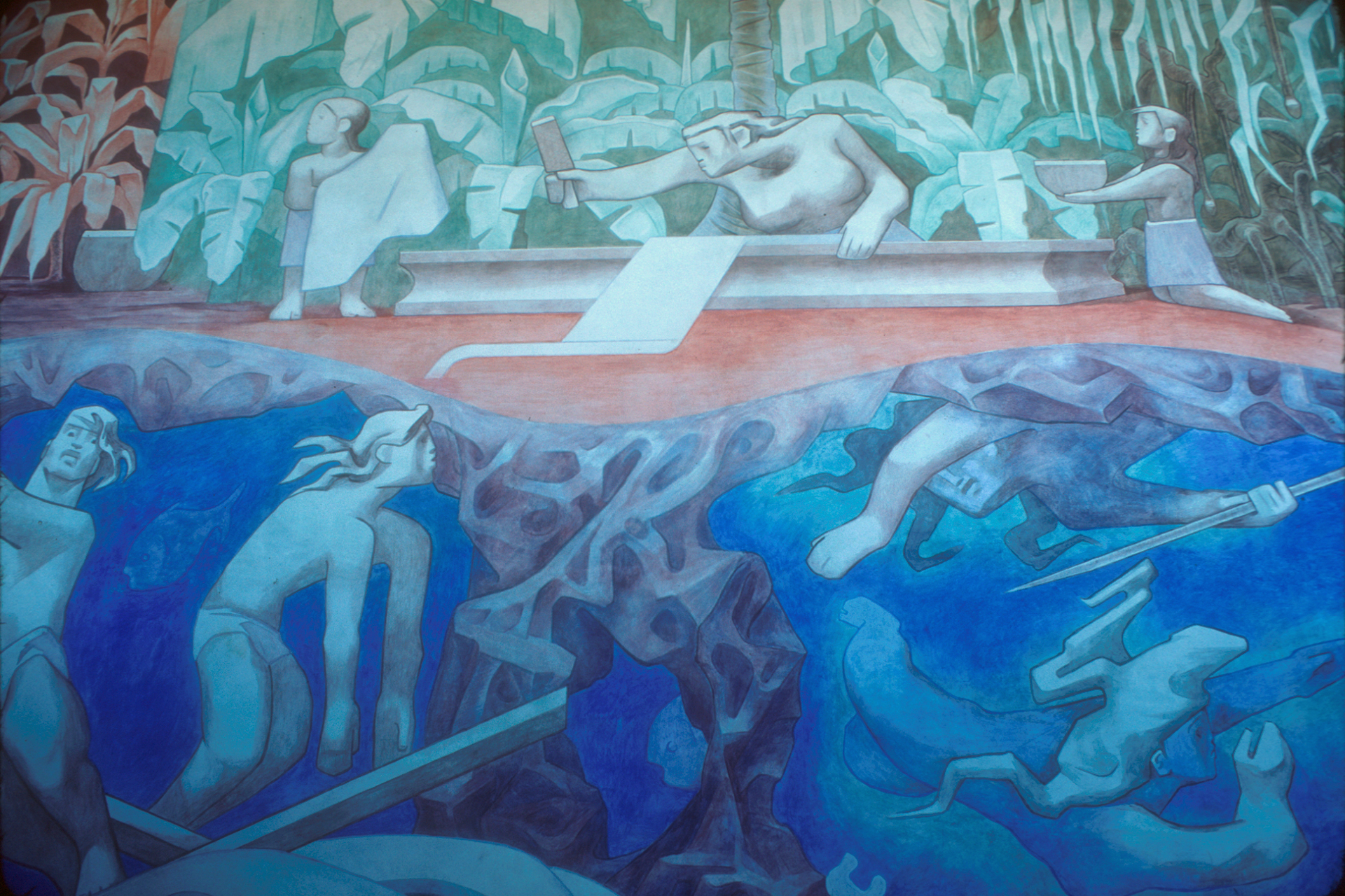 Mural.  The Relation of Man and Nature in Old Hawaiʻi.  Jean Charlot.  1974.