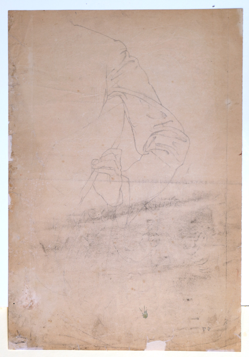 Pencil on paper.  Legendre, left arm and hand; study for L'Amitié.  Jean Charlot.
