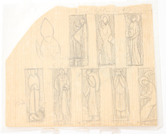 Pencil on paper.  Sheet with eight figures of Apostles and one bishop.  Jean Charlot.