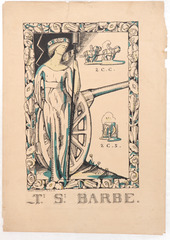 Pencil, ink, and blue and yellow wash on paper.  Ts. Se. Barbe.  Jean Charlot.
