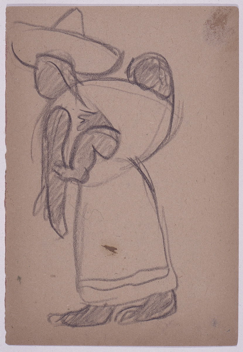 Paper and pencil.  US-13 Recto: profile woman carrying baby on back.  Jean Charlot.