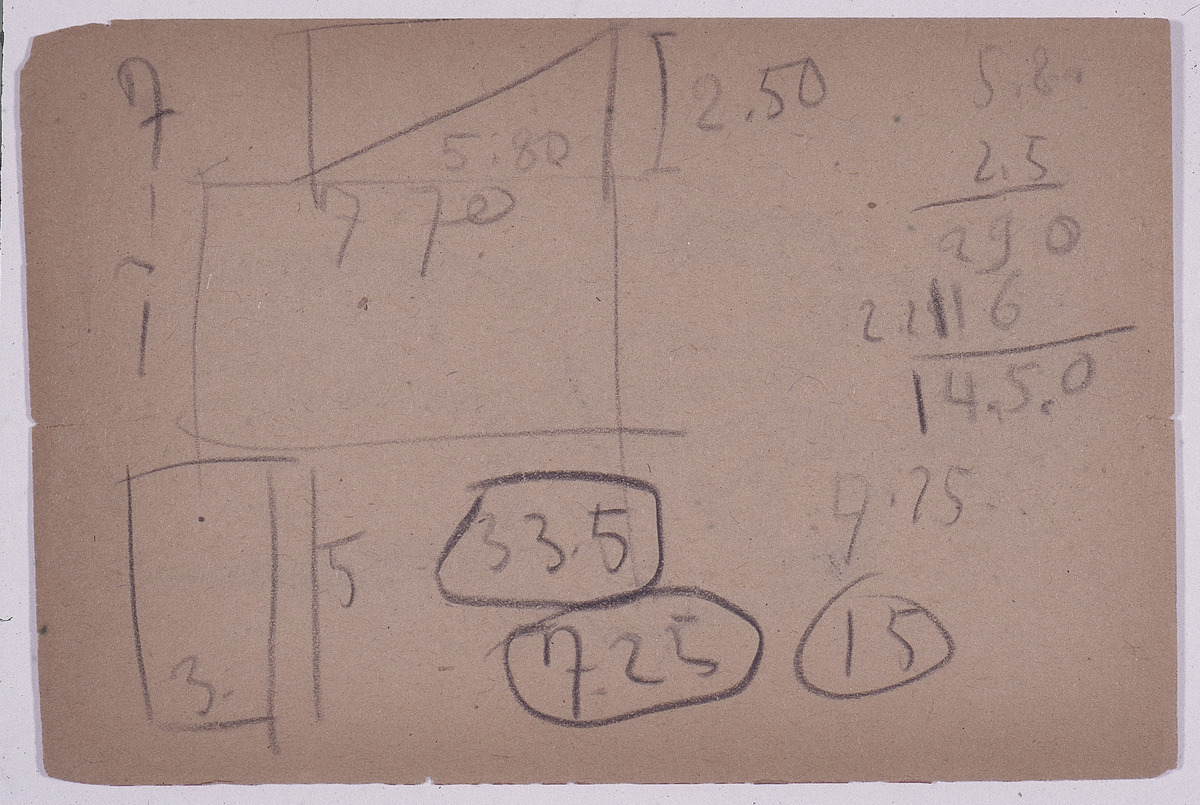 Paper and pencil.  US-14 Verso: math calculations.  Jean Charlot.