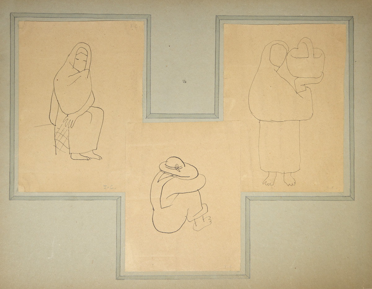 Paper and pencil.  US-16: three mounted sketches.  Jean Charlot.