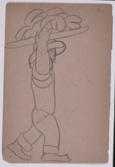 Paper and pencil.  US-4 Recto: man holding bananas on head.  Jean Charlot.