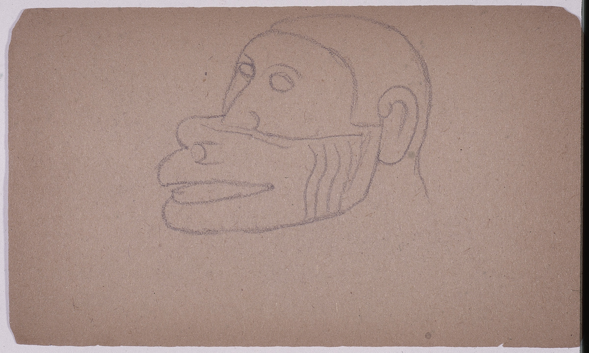 Paper and pencil.  US-9 Verso: Aztec half mask.  Jean Charlot.