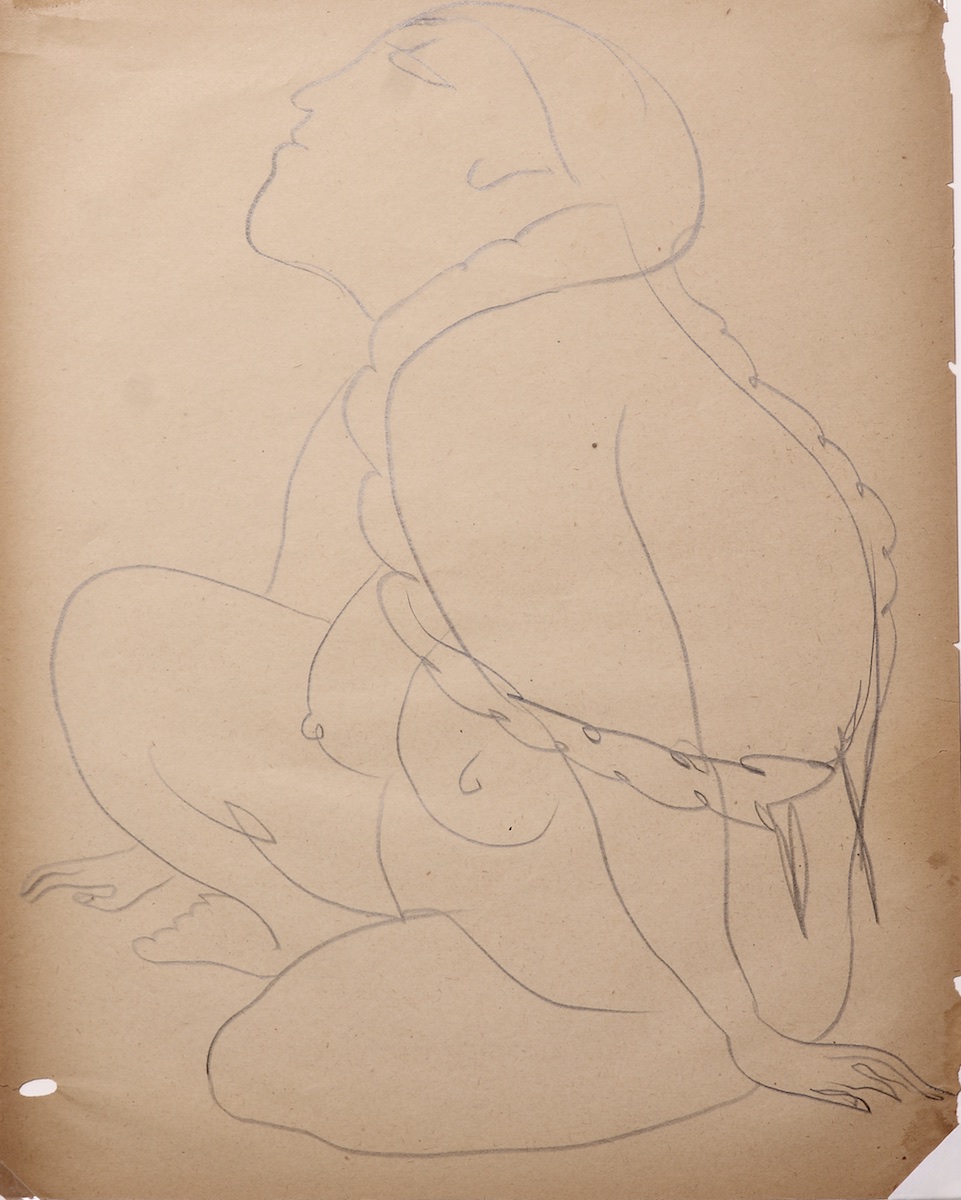 Paper and pencil.  Drawing of Luz Jiménez.  Jean Charlot.