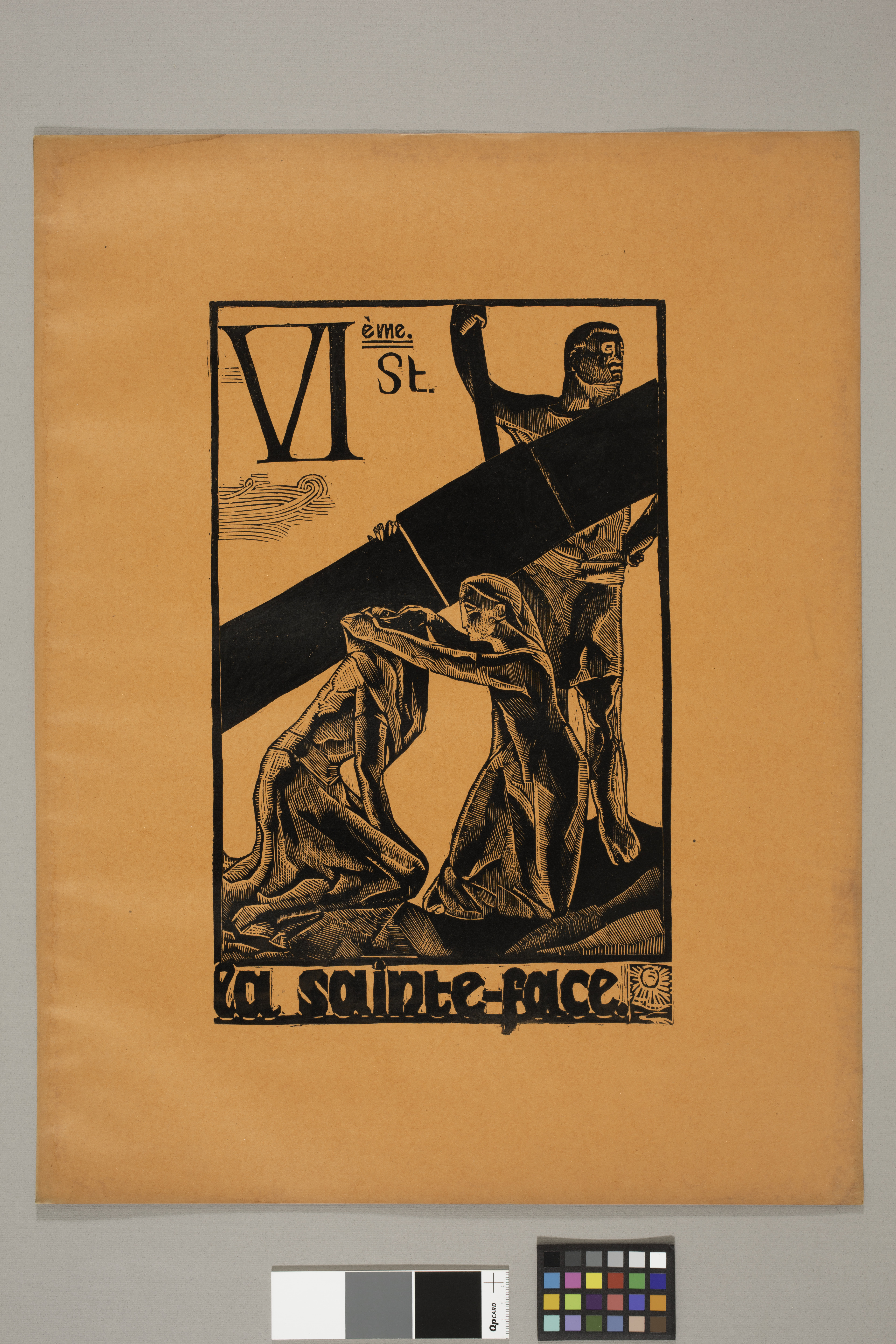 VI station : la sainte face.  Chemin de Croix dessiné et gravé sur bois de fil.  Jean Charlot.