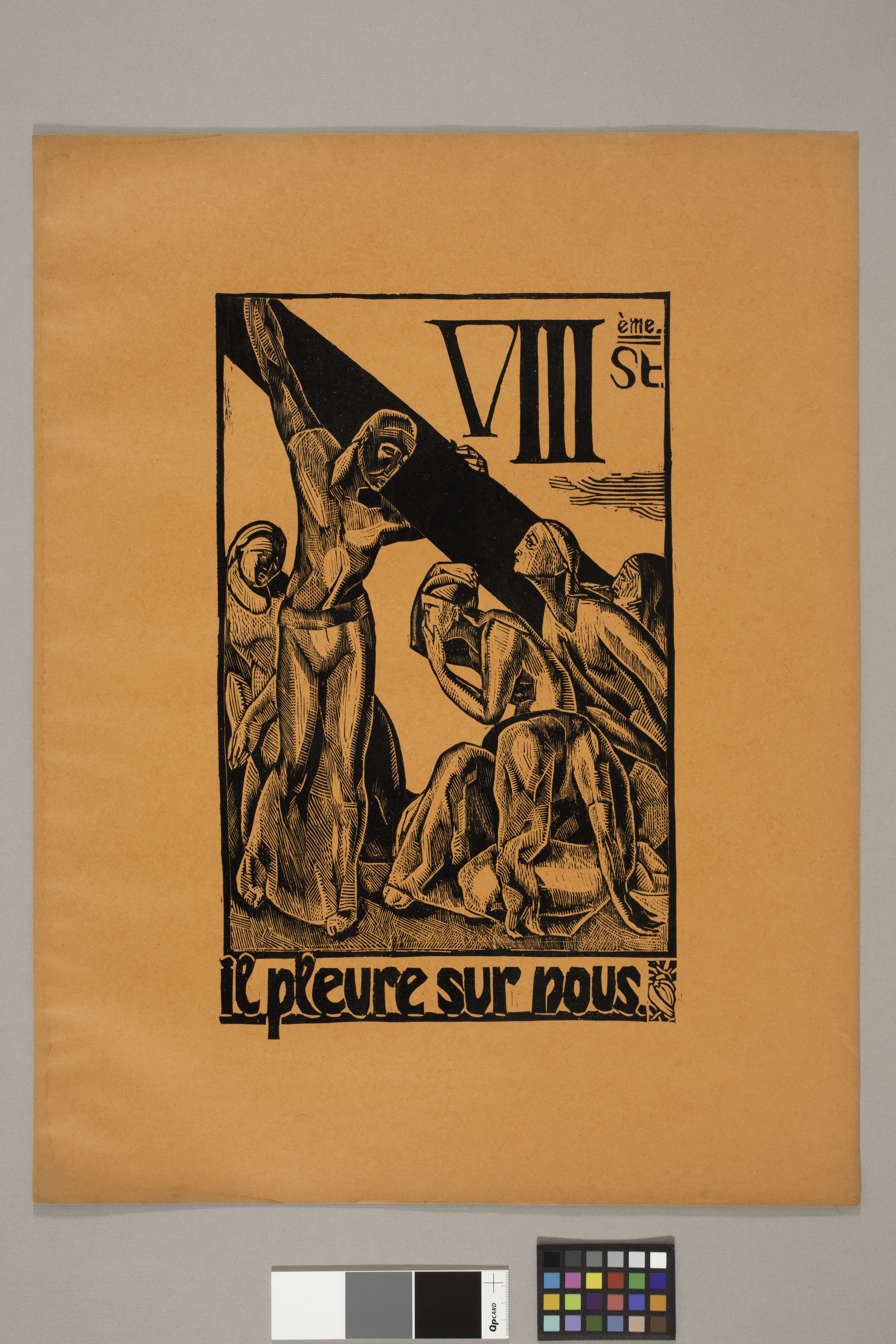 VIII station : il pleur sur nous.  Chemin de Croix dessiné et gravé sur bois de fil.  Jean Charlot.