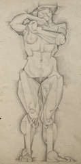 Pencil.  Standing Female Nude Model, full front, 20A.  Jean Charlot.