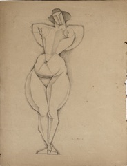 Pencil.  Standing Female Nude Model, full front.  Jean Charlot.