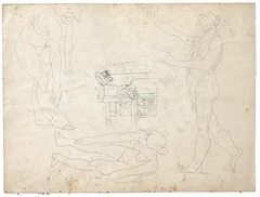Pencil.  Three studies of Female Nude, Studio Model.  Jean Charlot.