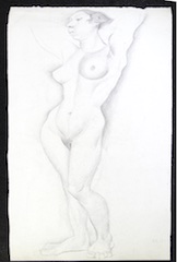 Paper and pencil.  Standing nude, left arm raised.  Jean Charlot.