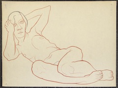 Paper and pencil.  Female nude, lying on side, head in hand.  Jean Charlot.