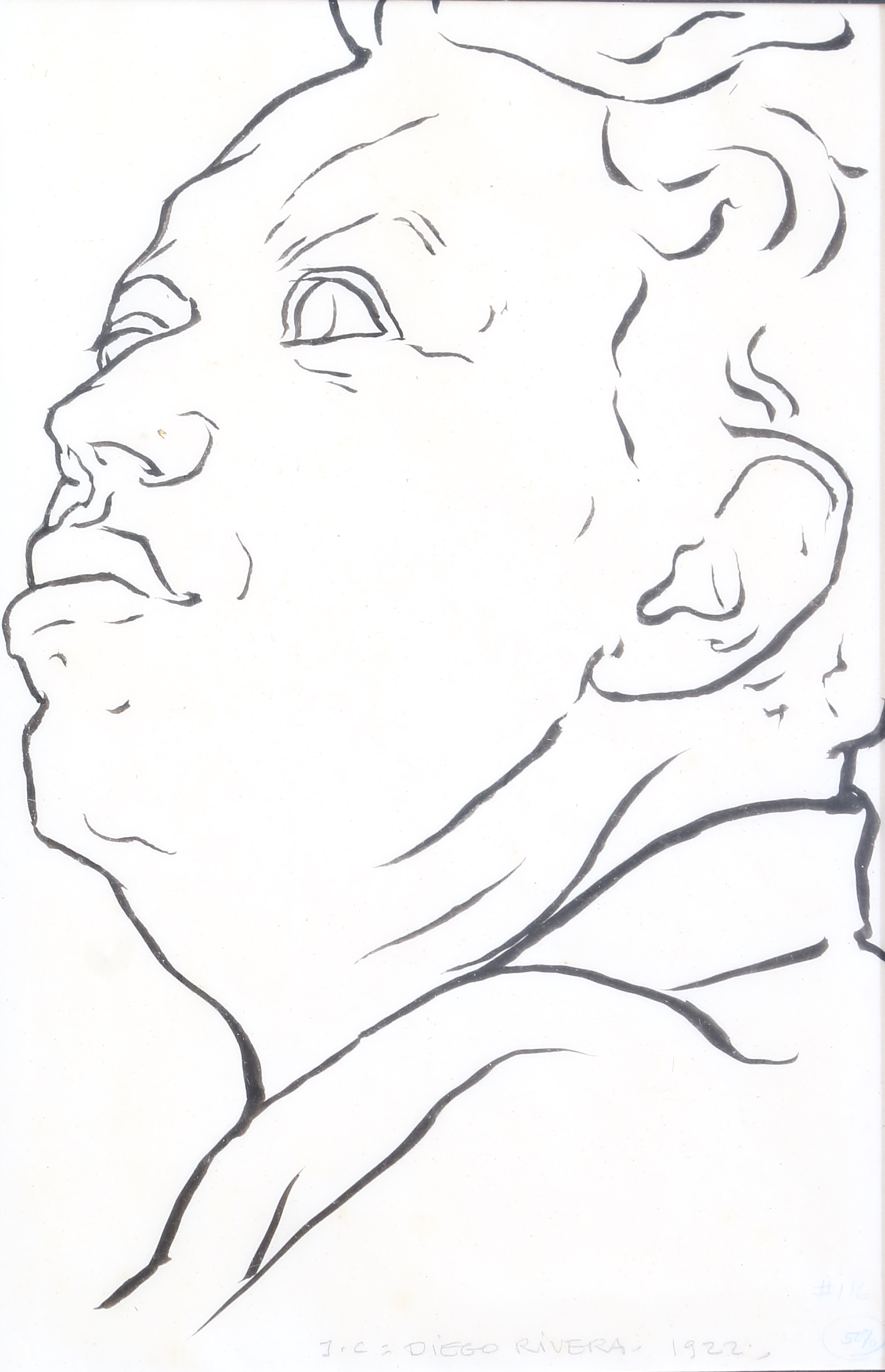Pen and ink.  Portrait of Diego Rivera.  Jean Charlot.