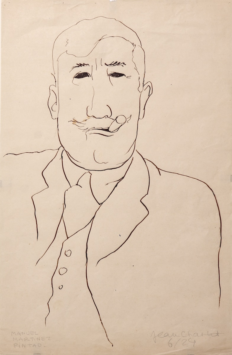 Paper and pencil.  Portrait of Manuel Martínez Pintao.  Jean Charlot.