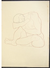 Paper and pencil.  Female nude, sitting, face in crook of arm.  Jean Charlot.