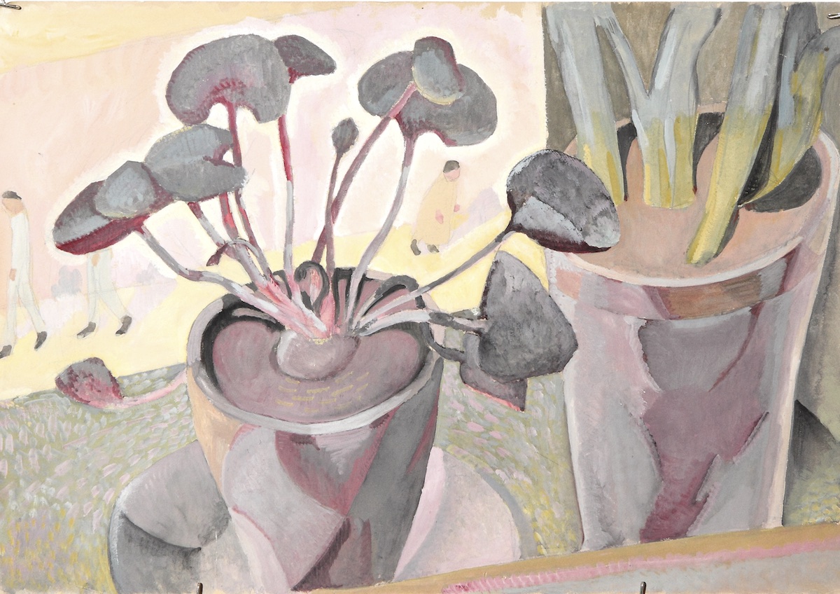 Pencil, wash, and gouache on paper.  Cyclamens.  Jean Charlot.