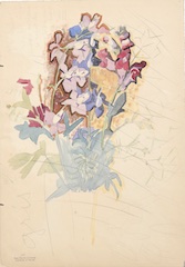 Pencil and wash.  Flowers, Sketch of Toiletries.  Jean Charlot.