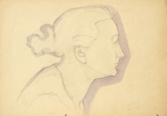 Pencil and purple wash.  Profile of Lotta Kuhn.  Jean Charlot.