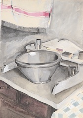 Pencil, wash, and gouache on paper.  Toilette.  Jean Charlot.