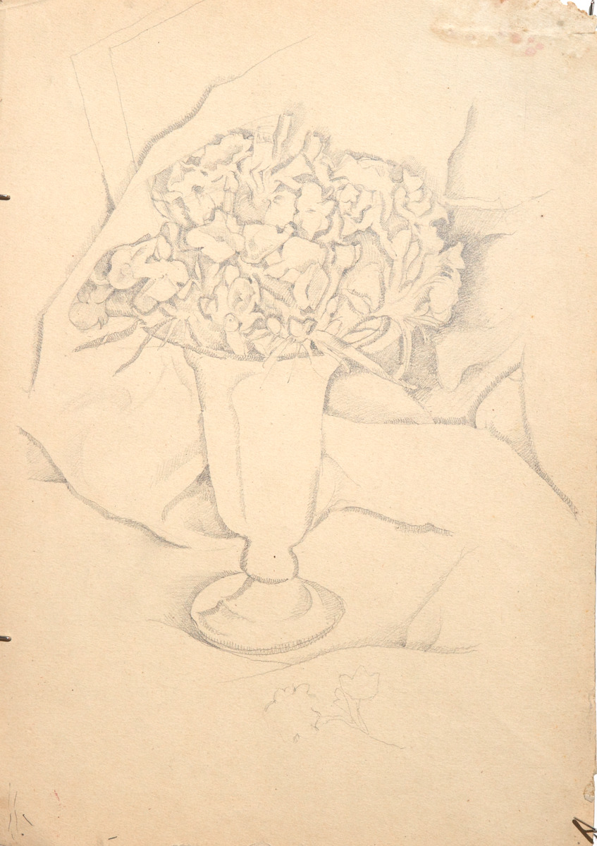 Pencil on paper.  Flowers in Vase.  Jean Charlot.