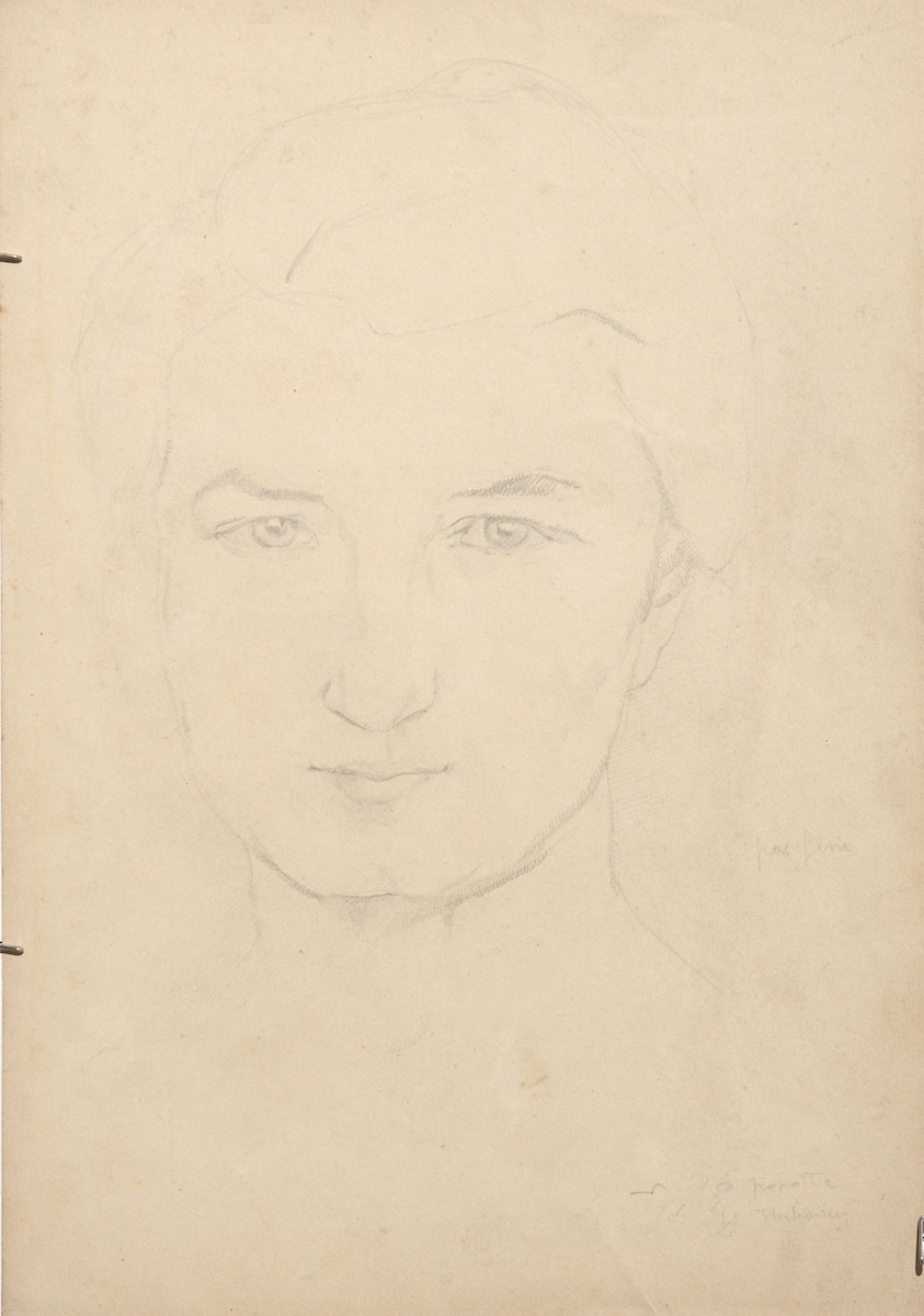 Pencil on paper.  Unfinished Drawing of Young German Woman.  Jean Charlot.