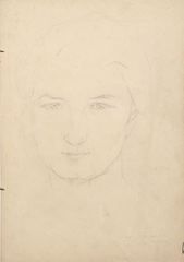 Pencil on paper.  Unfinished Drawing of Young German Woman.  Jean Charlot.