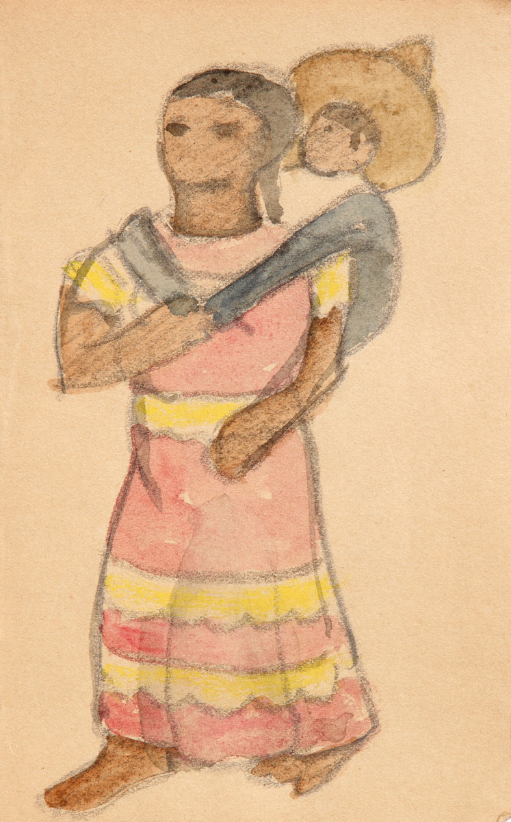 Pencil and watercolor on paper.  Dance.  Jean Charlot.