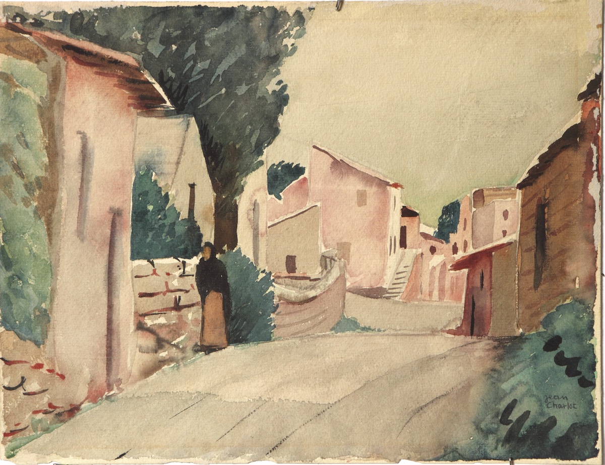 Paper and watercolor.  Painting of Yucatán, Mexico.  Jean Charlot.