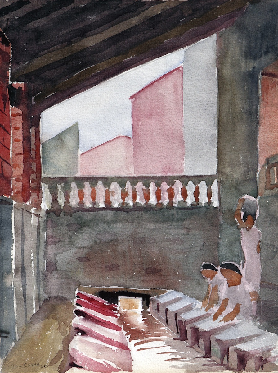 Paper and watercolor.  Painting of Yucatán, Mexico.  Jean Charlot.