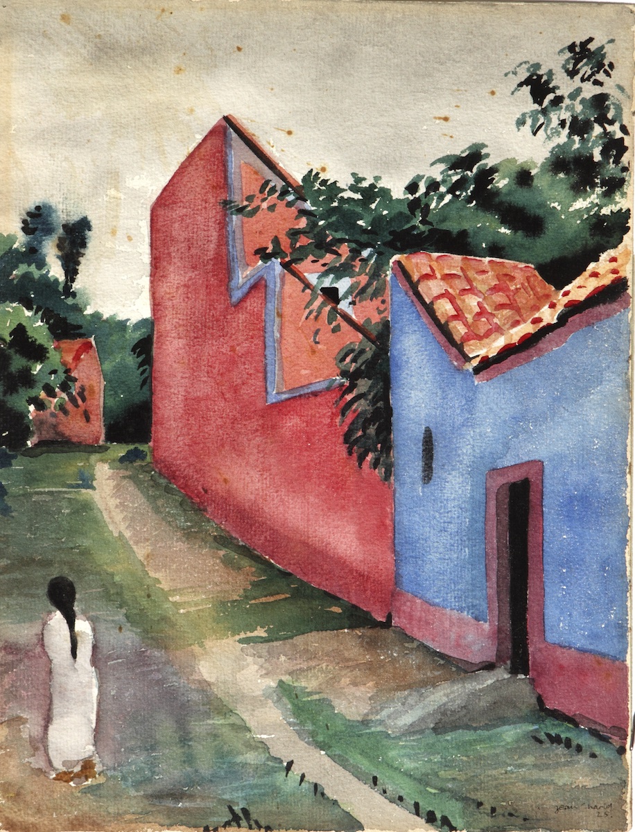 Paper and watercolor.  Painting of Yucatán, Mexico.  Jean Charlot.