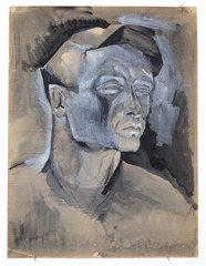 Gouache.  Self-portrait in gray gouache; study for L'Amitié.  Jean Charlot.