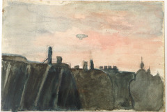 Watercolor.  Rose and blue-gray sky.  Jean Charlot.