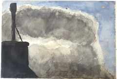 Watercolor.  Gray cloud behind chimney.  Jean Charlot.