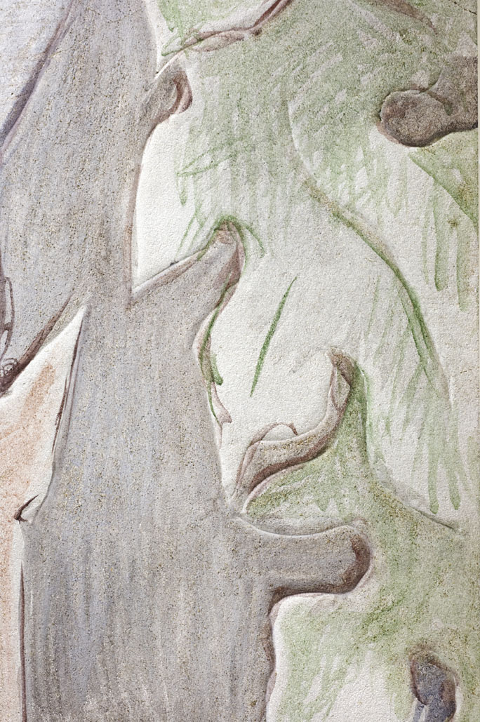 Fresco.  Detail of leaves.  Kahuna with Sacred Stone.  Jean Charlot.
