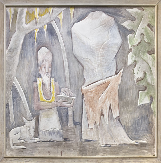 Fresco.  Kahuna with Sacred Stone.  With frame.  Jean Charlot.